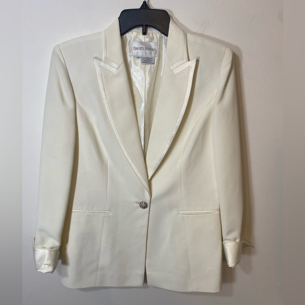 David's Bridal Women's Formal White Suit Jacket Wedding Size 8